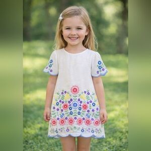 Stella McCartney Kids 2T Floral Dress - White with Pink, Blue, Yellow Flowers